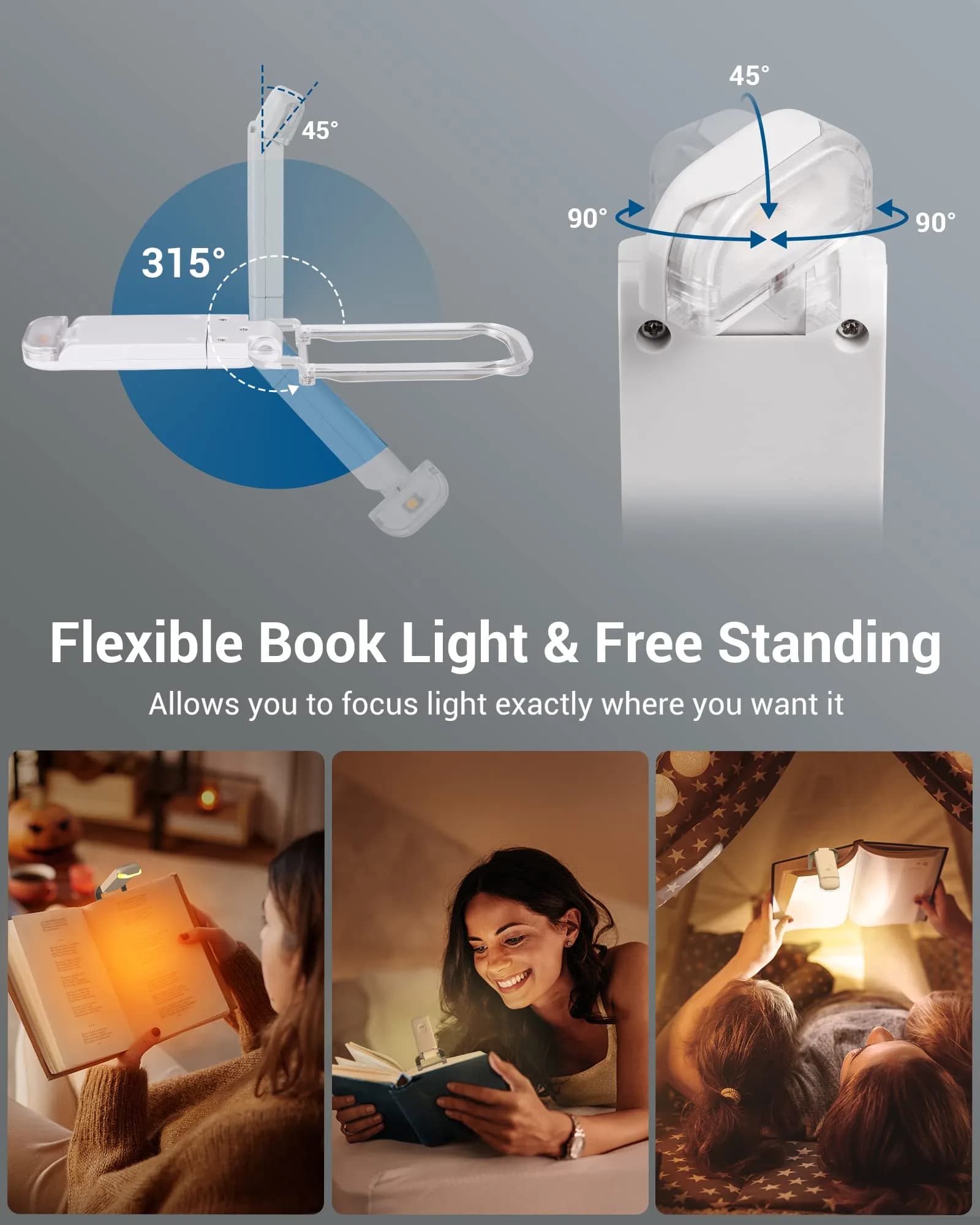 DEWENWILS Book Light for Reading in Bed, 4 Brightness Adjustable, USB Rechargeable, 1.3 oz Lightweight - view 4