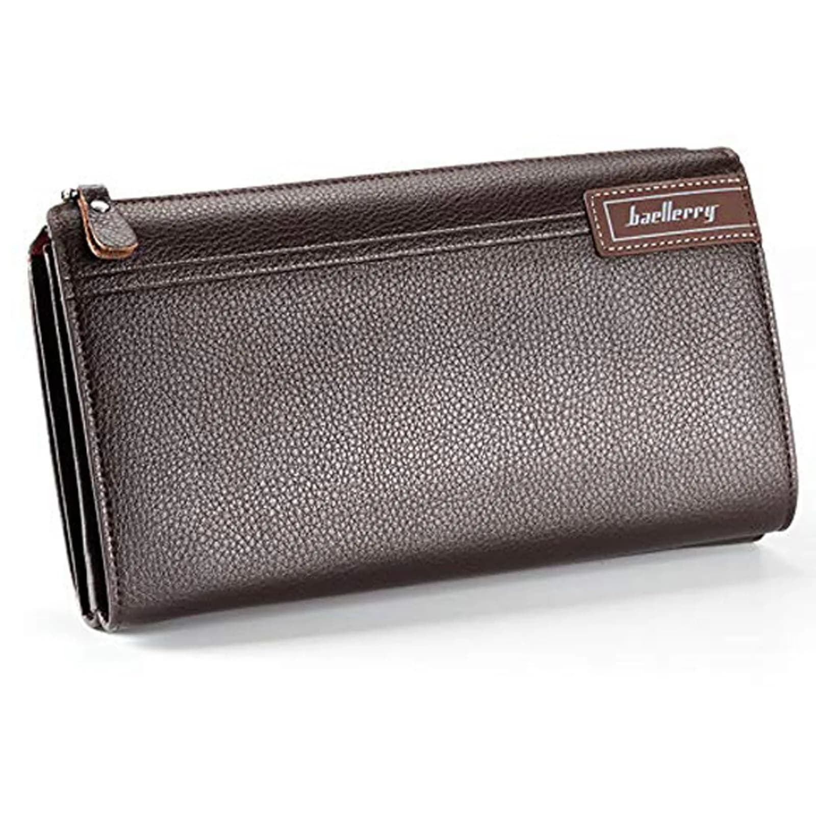 Valentoria Men's Long Leather Clutch Wallet Purse with Zipper 21cm (8.27") | Business Hand Bag for Phone, Cards & Cash — Y-brown