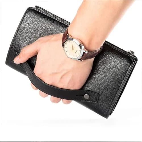 Valentoria Men's Long Leather Clutch Wallet Purse with Zipper 21cm (8.27") | Business Hand Bag for Phone, Cards & Cash thumbnail 4