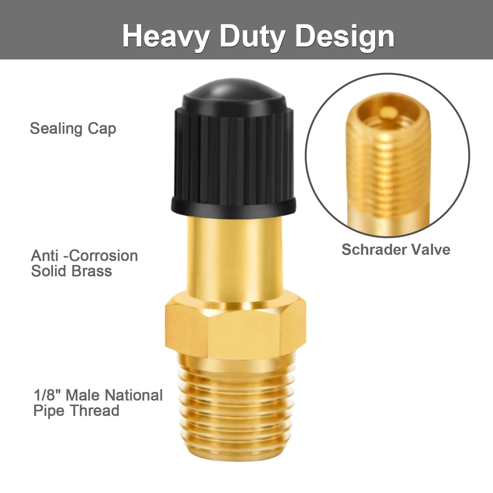 GODESON 1/8" NPT Brass Schrader Tank Valve 4-Pack | Anti-Corrosion, 200 PSI Max Working Pressure - view 3