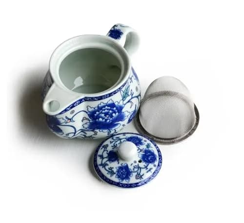 China qinghua ci Teapot 260ml Blue White Peony Flower Porcelain with Infuser (Mudan Flower) thumbnail 4