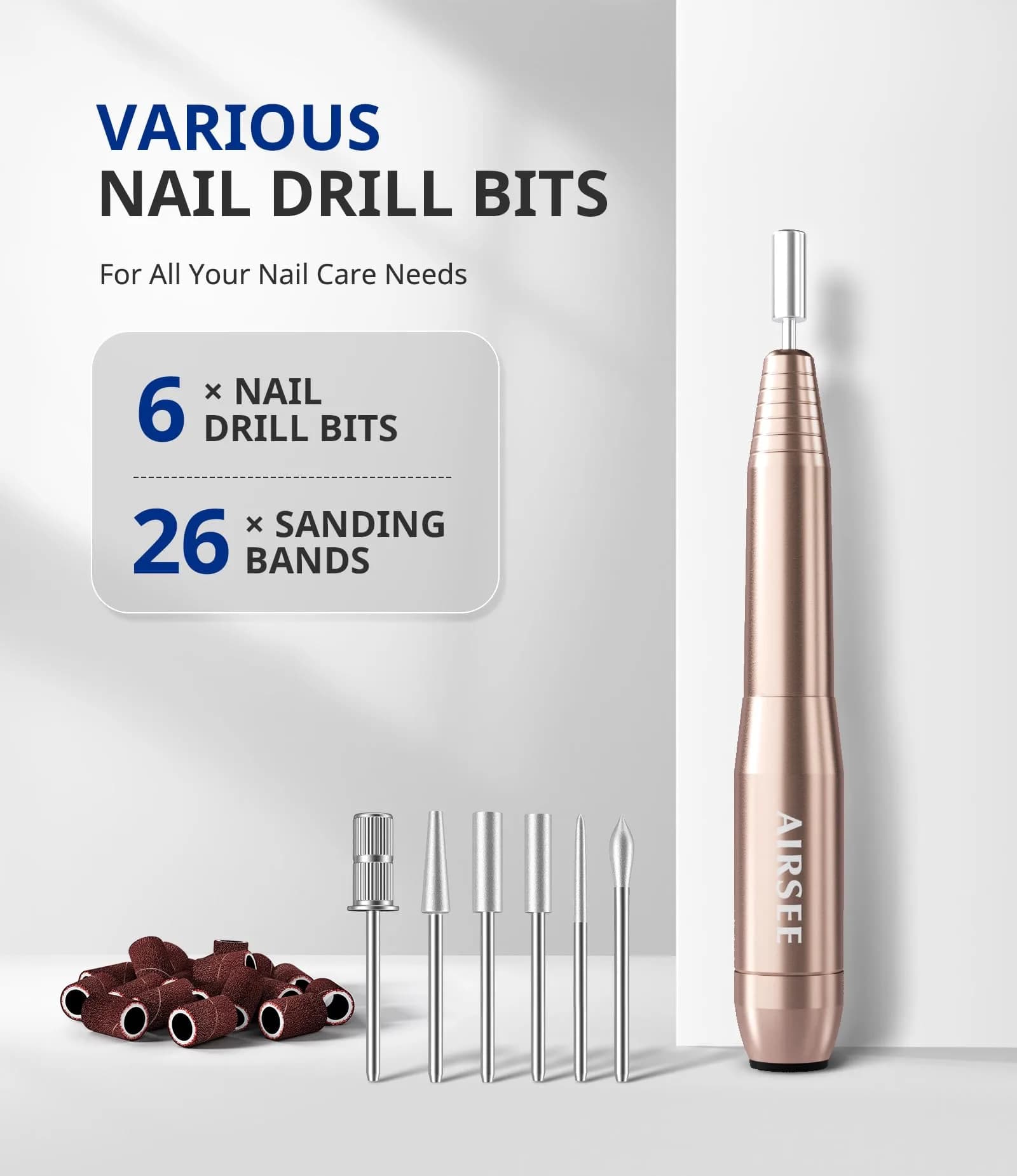 AIRSEE Studio Basic Electric Nail Drill Gold | USB Portable E File Machine for Professionals & Beginners - view 5