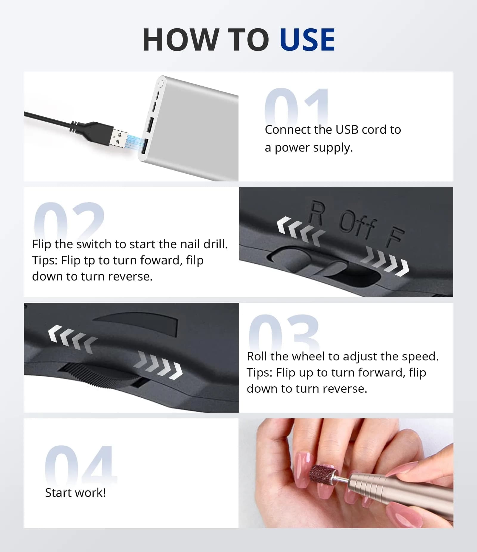 AIRSEE Studio Basic Electric Nail Drill Gold | USB Portable E File Machine for Professionals & Beginners - view 8
