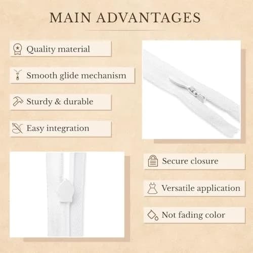 Lakesstory Invisible Nylon Zipper 5 inch (12.7 cm) | Smooth White Zip for Sewing & Crafts thumbnail 9