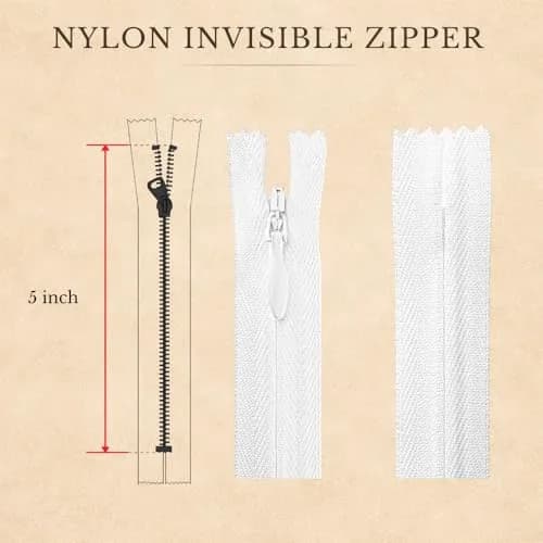 Lakesstory Invisible Nylon Zipper 5 inch (12.7 cm) | Smooth White Zip for Sewing & Crafts thumbnail 2