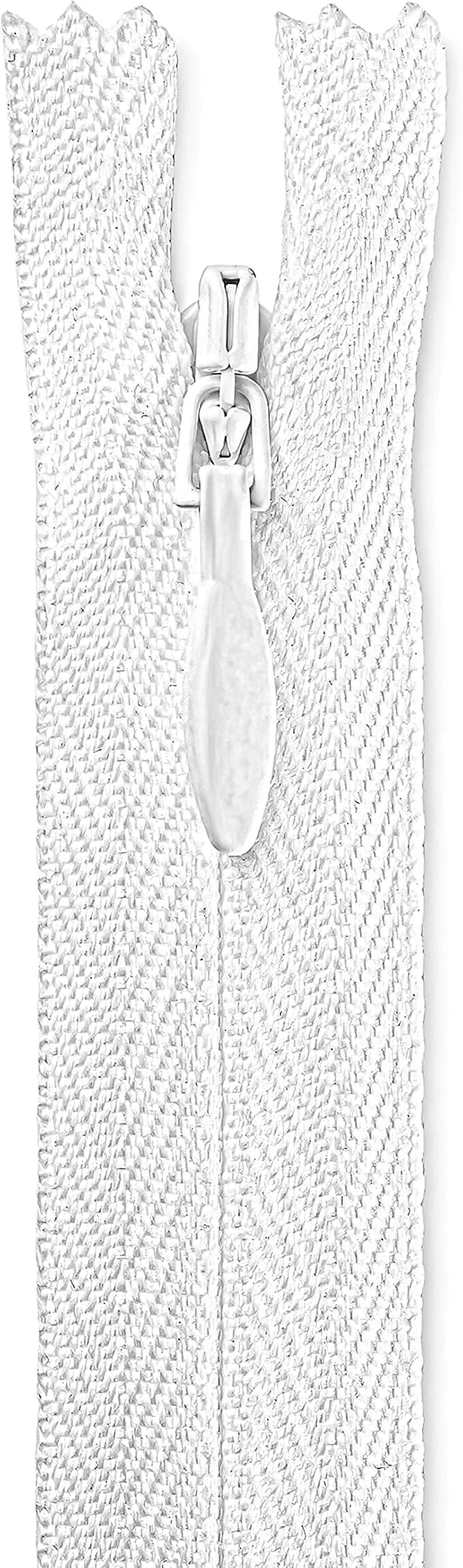 Lakesstory Invisible White Zipper for Sewing 18" (45.7 cm) | Smooth Nylon Craft Zipper — 18"