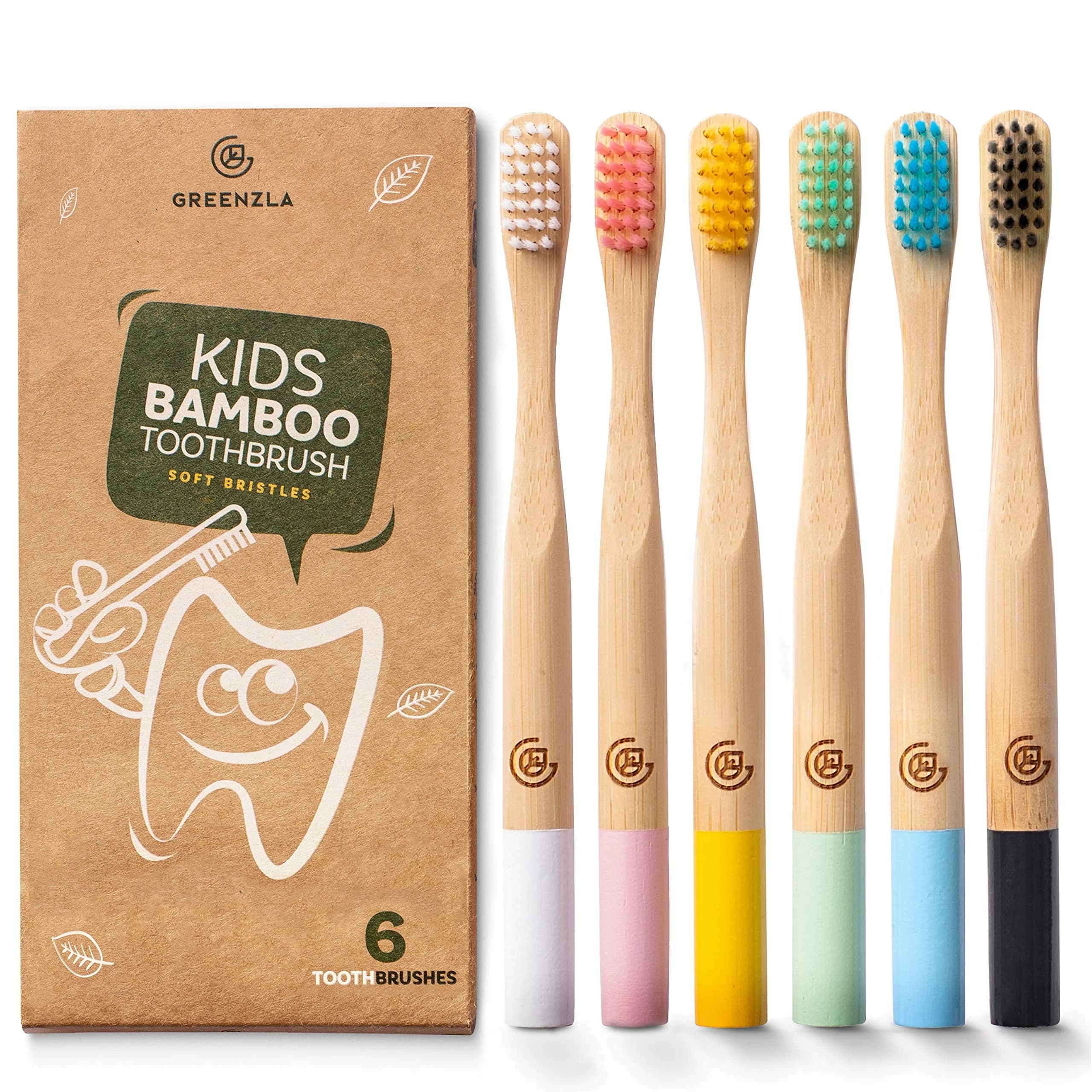 GREENZLA Kids Bamboo Toothbrush | Soft Charcoal Bristles for Sensitive Gums - main product image