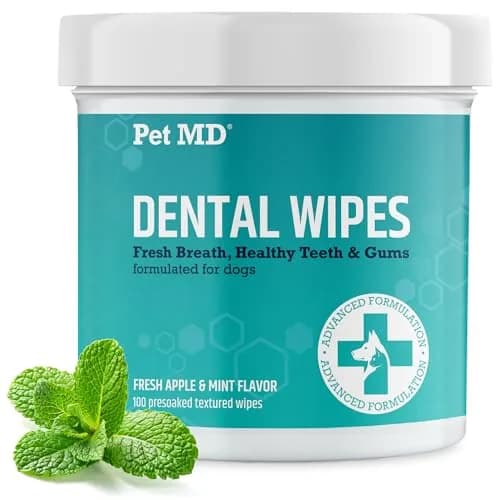 Pet MD Dental Wipes for Dogs Teeth - Fresh Apple & Mint Flavor - 100ct | Easy Dental Care for Dogs in India thumbnail 1