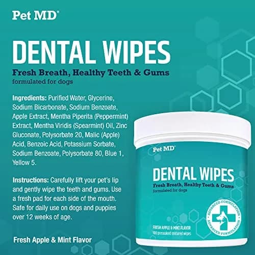 Pet MD Dental Wipes for Dogs Teeth - Fresh Apple & Mint Flavor - 100ct | Easy Dental Care for Dogs in India thumbnail 6