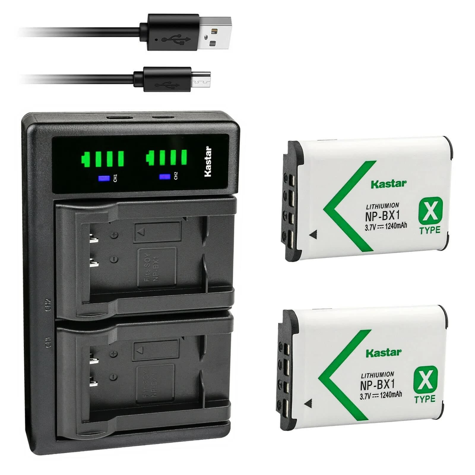 Kastar 2-Pack NP-BX1 Lithium-Ion Battery & LTD2 USB Charger | 1240mAh, 3.7V - main product image