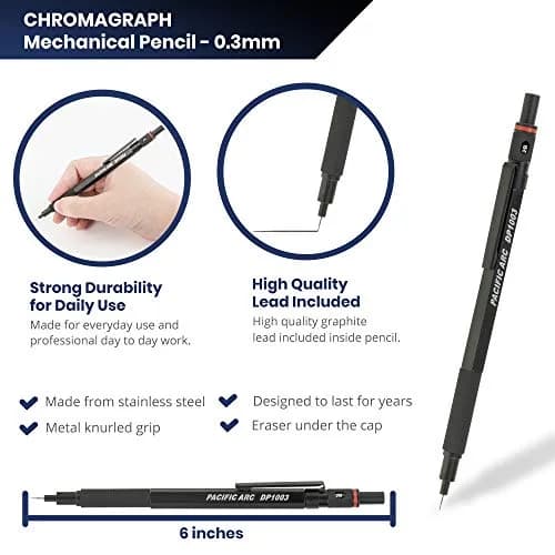 Pacific Arc Chromagraph Metal Mechanical Pencil 0.3 mm Black Barrel | Drafting & Sketching Tool thumbnail 2