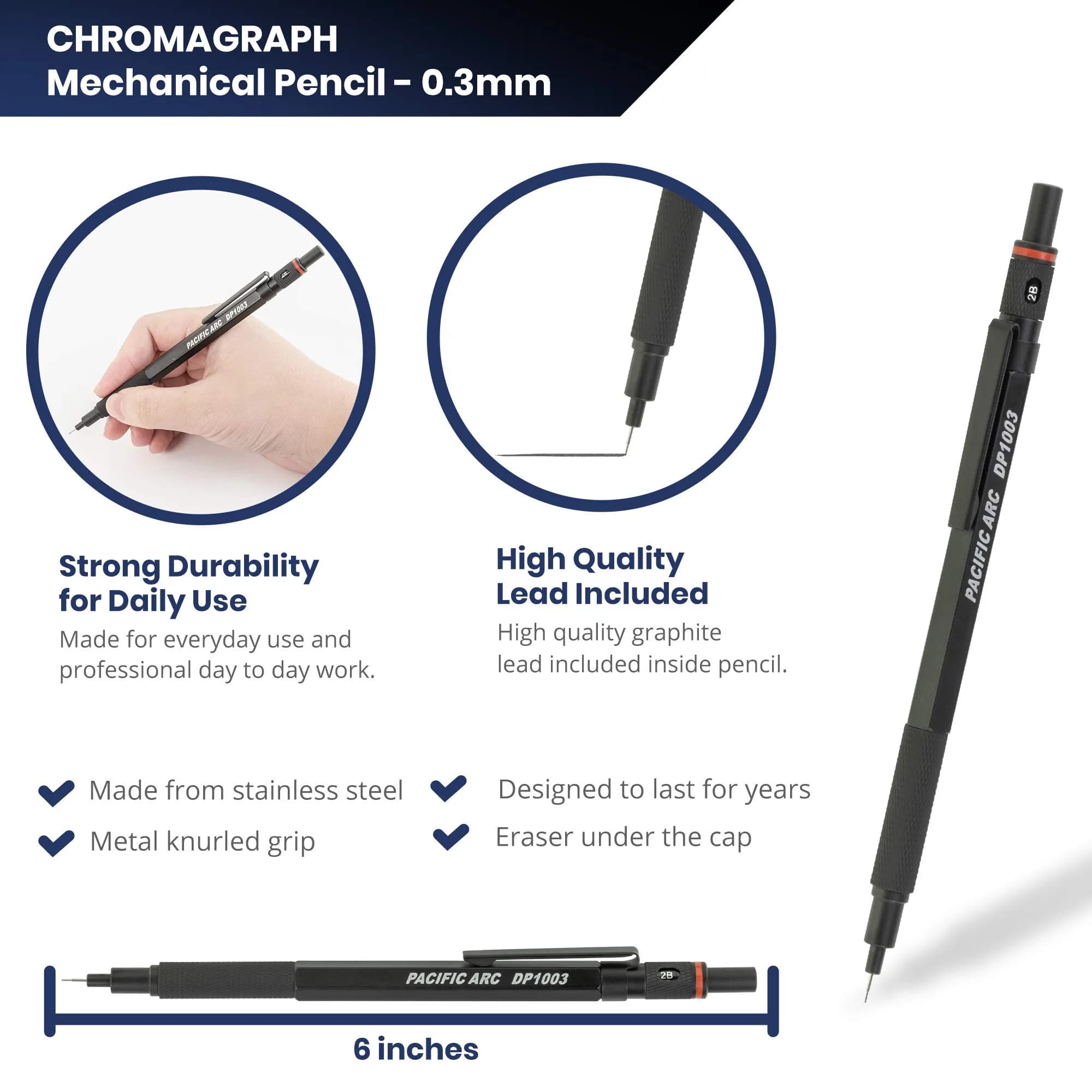 Pacific Arc Chromagraph Metal Mechanical Pencil 0.3 mm Black Barrel | Drafting & Sketching Tool - view 2