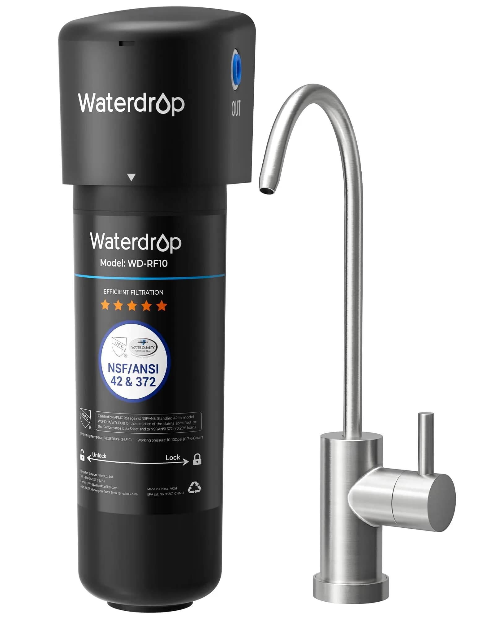 Waterdrop 10UB Under Sink Water Filter System with Dedicated Faucet, 11000 Gallons (30,000 Liters) | Reduces PFAS, Lead, Chlorine