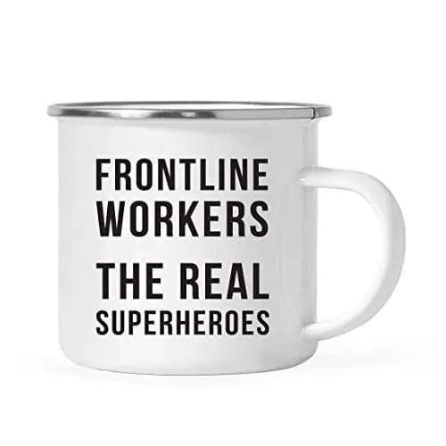 Andaz Press Funny Self Isolation Social Distancing 11oz. Stainless Steel Campfire Coffee Mug Gift, Frontline Workers The Real Superheroes thumbnail 1