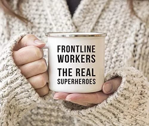 Andaz Press Funny Self Isolation Social Distancing 11oz. Stainless Steel Campfire Coffee Mug Gift, Frontline Workers The Real Superheroes thumbnail 3