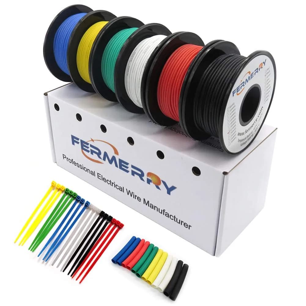 Fermerry 16 AWG Stranded Wire Spool 1.5m (5ft) Each 6 Colors | Flexible Silicone Hook-Up Wire Kit - main product image