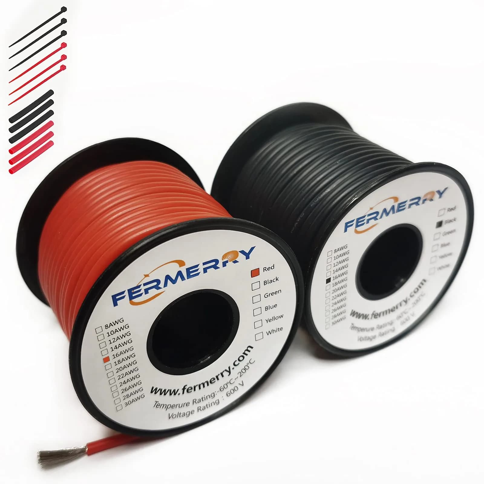 Fermerry 100ft 16 AWG-2C Stranded Silicone Wire Spool - 2 Colors - main product image