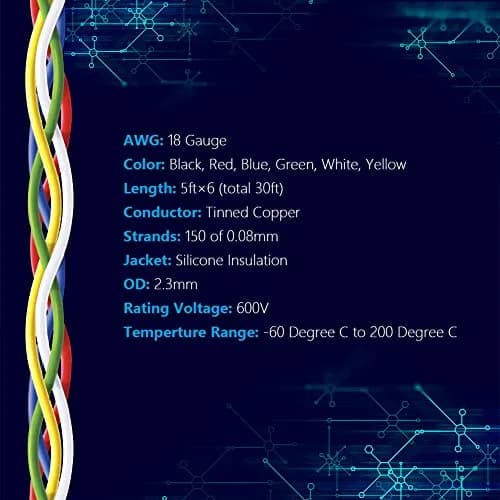 Fermerry 18 AWG Stranded Silicone Wire - 5ft Spool, 6 Color Kit - view 2