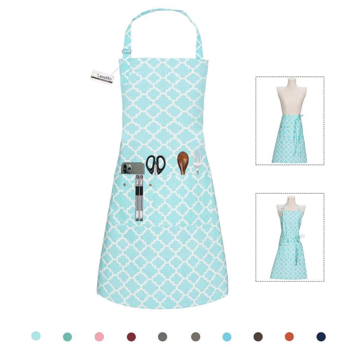 LessMo Kitchen Apron 65 x 85 cm | Adjustable Cotton Chef Apron for Kitchen & BBQ (Light Green) — Light Green