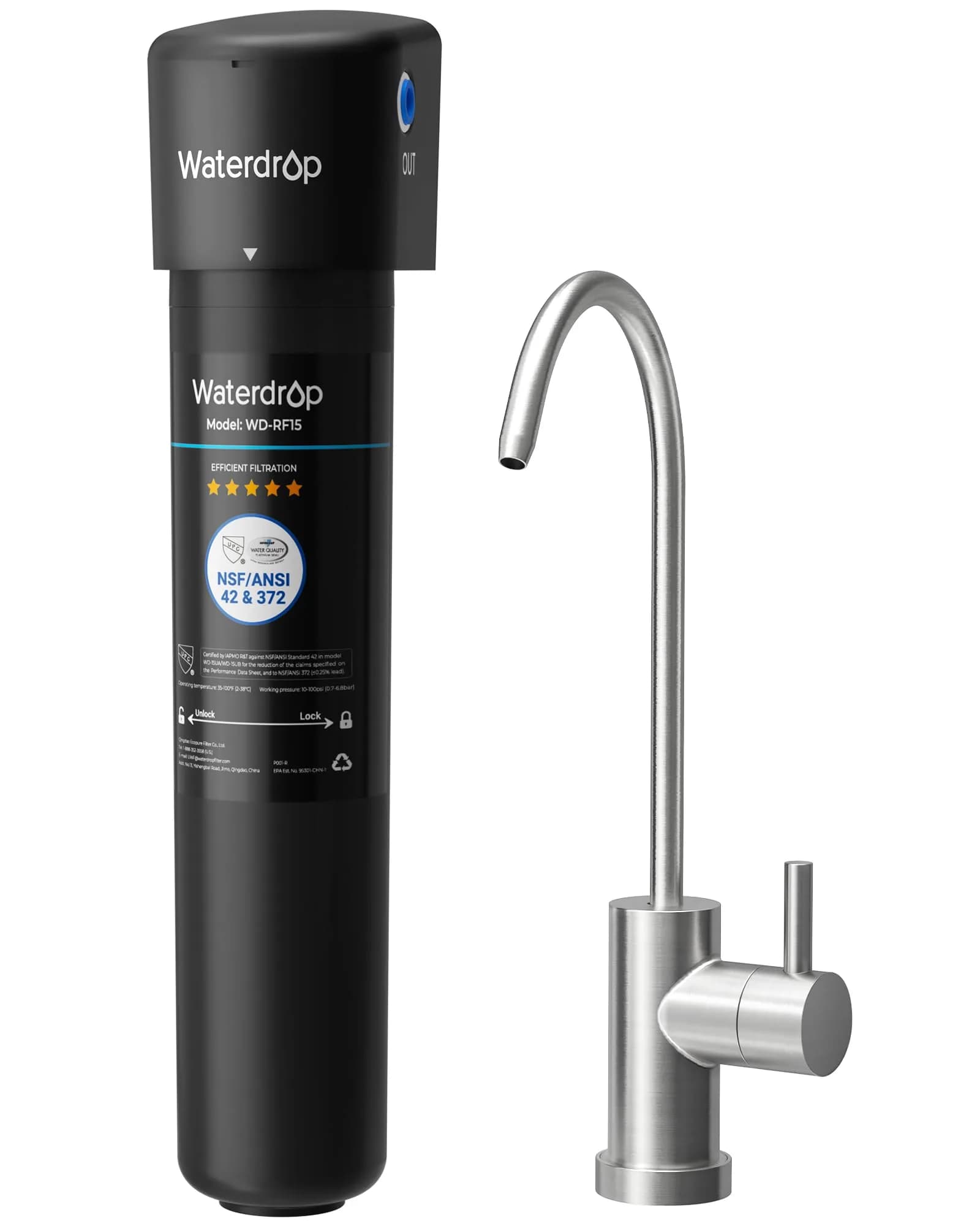 Waterdrop 15UB Under Sink Water Filter System with Dedicated Faucet, 19000 Gallons (730 Days) | Reduces PFAS, Lead, Chlorine