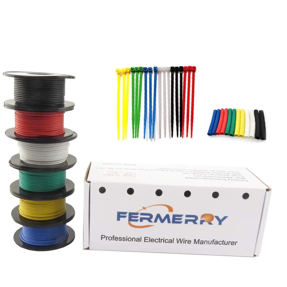 Fermerry 16 AWG 6-Conductor Stranded Silicone Wire Spool - 25ft, 6 Colors - main product image