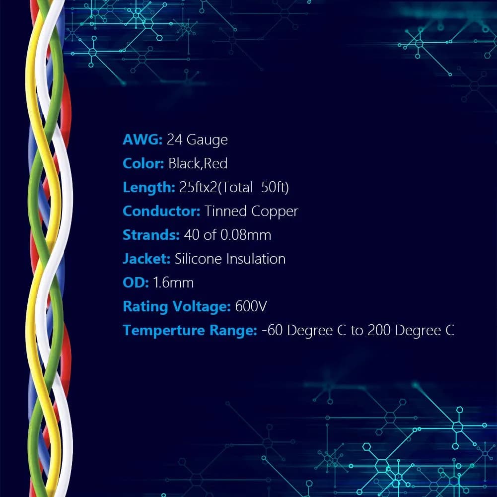 Fermerry 24 AWG Stranded Silicone Wire - 25ft Spool, 6 Colors - view 2