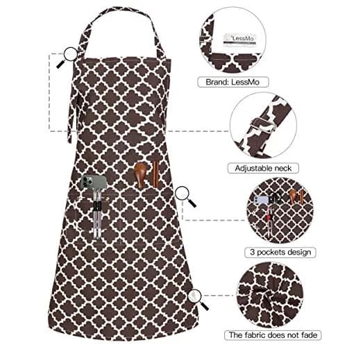 LessMo Cotton Apron with 3 Pockets | Adjustable Chef Apron for Kitchen & BBQ (Coffee) thumbnail 3