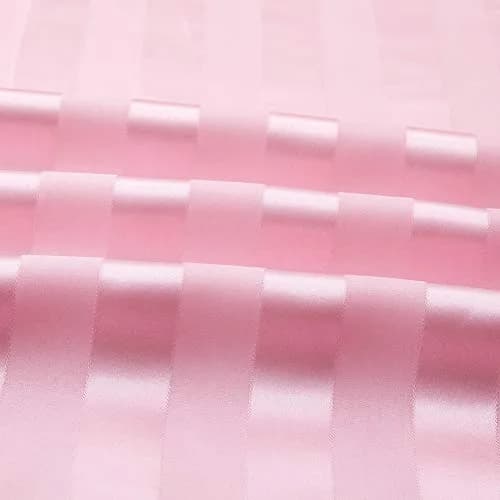Lanest Housing Satin Sheets Queen Size Bed Sheet Set | Silky Soft, Cooling, 4-Piece Pink Striped thumbnail 5