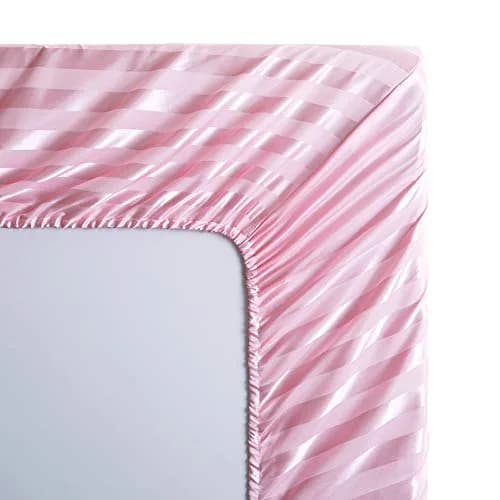 Lanest Housing Satin Sheets Queen Size Bed Sheet Set | Silky Soft, Cooling, 4-Piece Pink Striped thumbnail 6