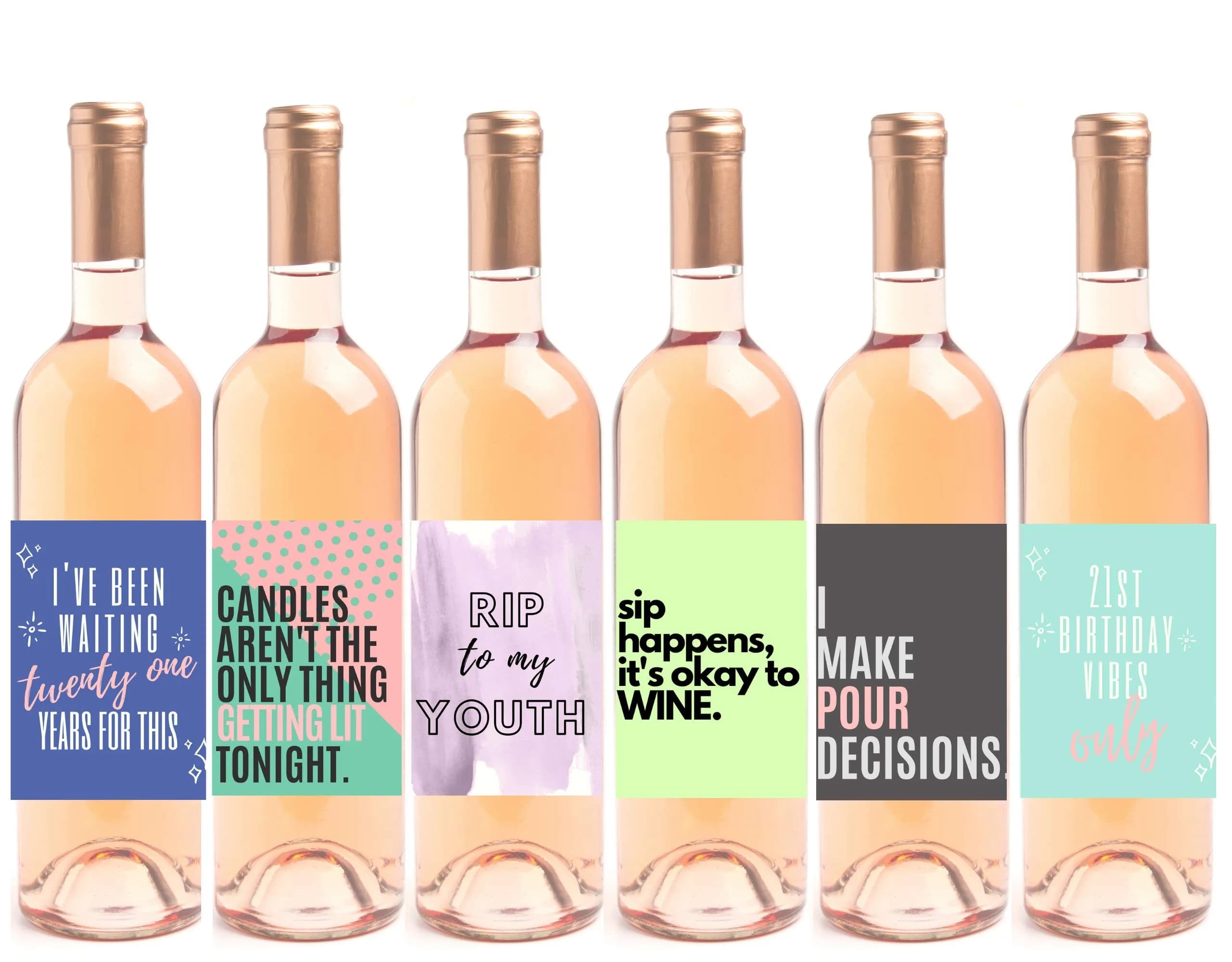Harper & Ivy Designs 21st Birthday Wine Bottle Labels (6-Pack) | Chic Bday Gifts for Women - main product image