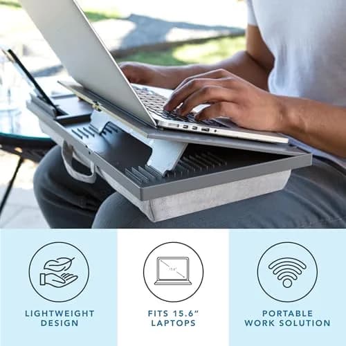 LapGear Ergo Pro Lap Desk with 20 Adjustable Angles, Mouse Pad, and Phone Holder - Gray - 51.5 cm (20.5 inches) Wide thumbnail 2