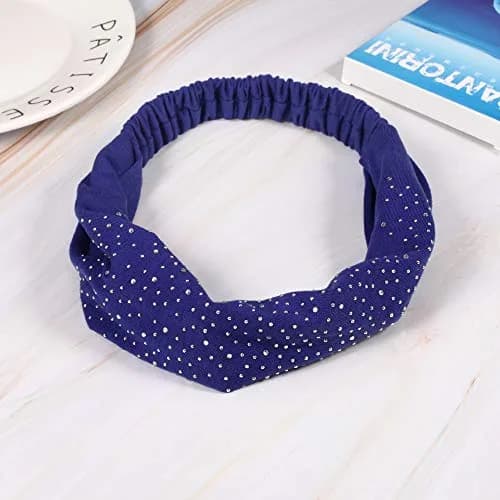 DINPREY Rhinestone Dots Wide Headband - Women's Twisted Solid Diamond Workout, Yoga & Makeup Head Wrap (4 Pcs) | Soft Cotton & Spandex, Elegant & Comfortable thumbnail 4