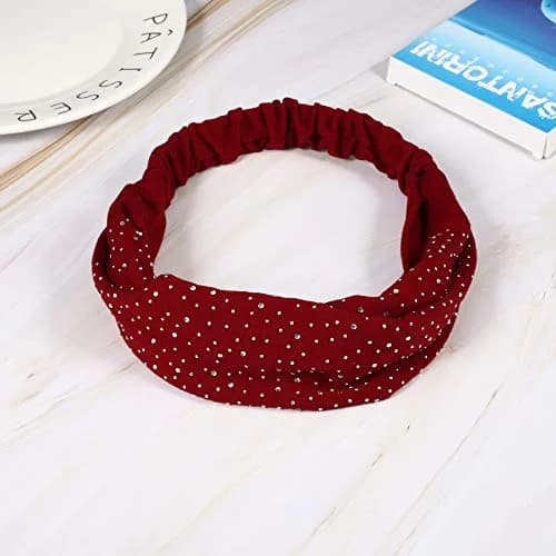 DINPREY Rhinestone Dots Wide Headband - Women's Twisted Solid Diamond Workout, Yoga & Makeup Head Wrap (4 Pcs) | Soft Cotton & Spandex, Elegant & Comfortable thumbnail 5
