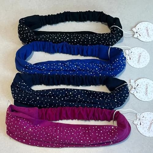 DINPREY Rhinestone Dots Wide Headband - Women's Twisted Solid Diamond Workout, Yoga & Makeup Head Wrap (4 Pcs) | Soft Cotton & Spandex, Elegant & Comfortable thumbnail 6