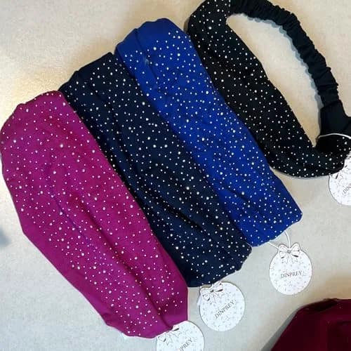 DINPREY Rhinestone Dots Wide Headband - Women's Twisted Solid Diamond Workout, Yoga & Makeup Head Wrap (4 Pcs) | Soft Cotton & Spandex, Elegant & Comfortable thumbnail 8