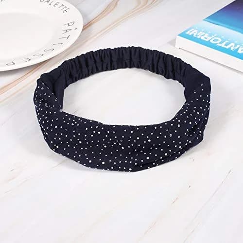 DINPREY Rhinestone Dots Wide Headband - Women's Twisted Solid Diamond Workout, Yoga & Makeup Head Wrap (4 Pcs) | Soft Cotton & Spandex, Elegant & Comfortable thumbnail 3