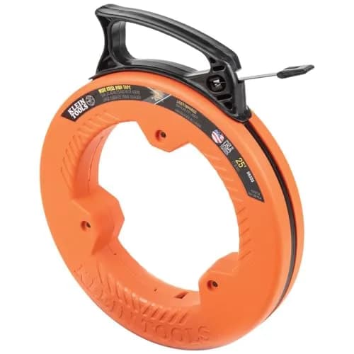 Klein Tools 25-Foot Steel Fish Tape | 7.62m (25 ft) x 6.35mm (1/4") Flat Electrical Wire Puller thumbnail 1