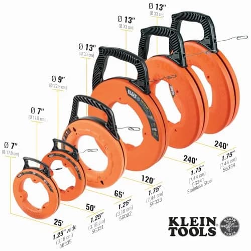 Klein Tools 25-Foot Steel Fish Tape | 7.62m (25 ft) x 6.35mm (1/4") Flat Electrical Wire Puller thumbnail 3