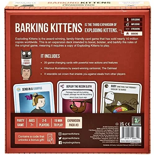 Exploding Kittens Barking Kittens Expansion Set 20 Cards + Cat Crown | Ages 7+ Family Party Game thumbnail 6