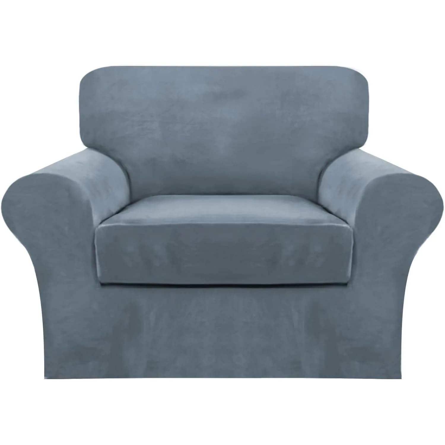 FantasDecor 2 Piece Chair Sofa Covers Velvet for Living Room Slipcovers with Individual Cushion Elastic Furniture Protector for Pets, Machine Washable (Armchair, Stone Blue) | Velvet Plush, 2-Piece Fit