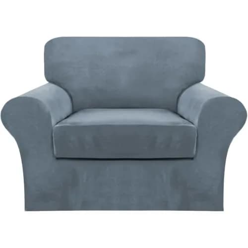 FantasDecor 2 Piece Chair Sofa Covers Velvet for Living Room Slipcovers with Individual Cushion Elastic Furniture Protector for Pets, Machine Washable (Armchair, Stone Blue) | Velvet Plush, 2-Piece Fit thumbnail 1