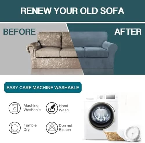 FantasDecor 2 Piece Chair Sofa Covers Velvet for Living Room Slipcovers with Individual Cushion Elastic Furniture Protector for Pets, Machine Washable (Armchair, Stone Blue) | Velvet Plush, 2-Piece Fit thumbnail 6