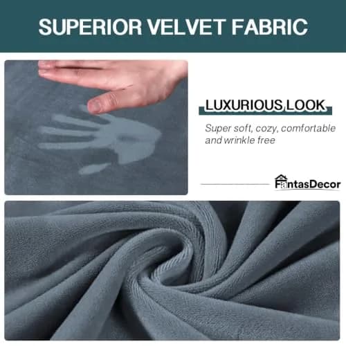 FantasDecor 2 Piece Chair Sofa Covers Velvet for Living Room Slipcovers with Individual Cushion Elastic Furniture Protector for Pets, Machine Washable (Armchair, Stone Blue) | Velvet Plush, 2-Piece Fit thumbnail 3