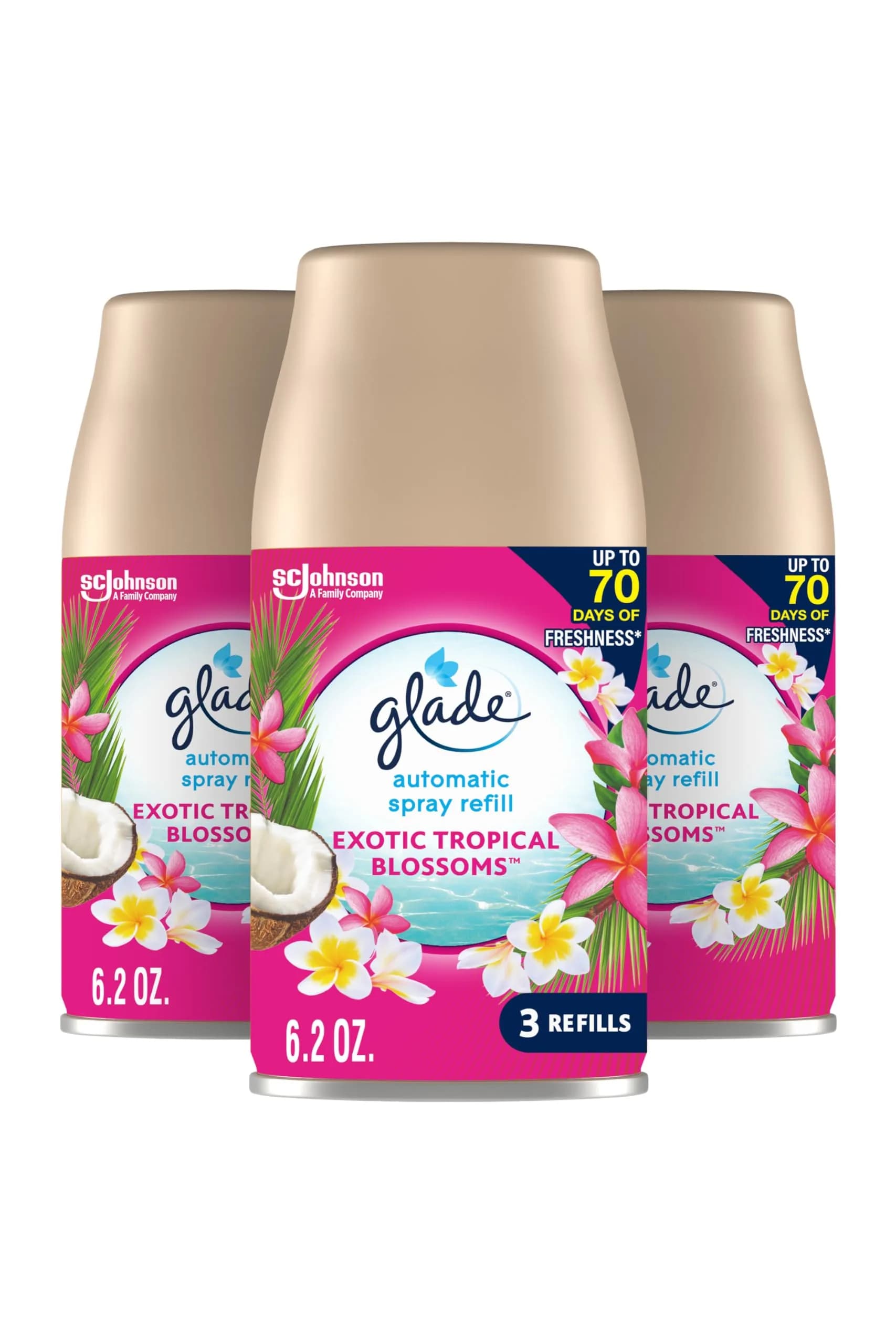 Glade Automatic Spray Air Freshener Refill Tropical Blossoms 6.2 Fl Oz (18.6 ml) | 3 Count Pack - main product image
