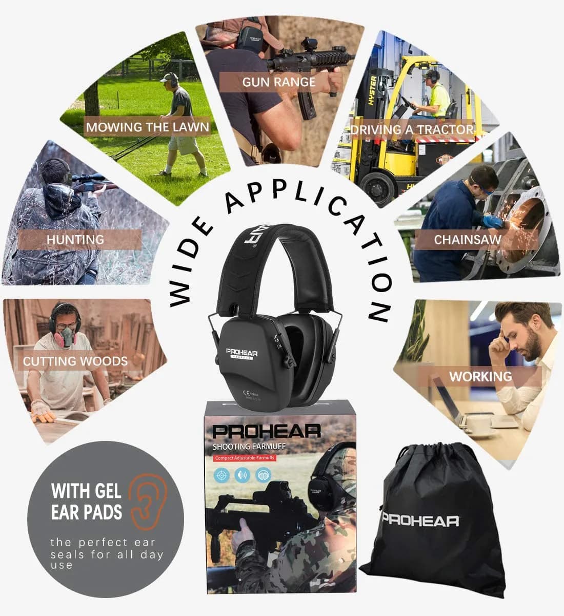 PROHEAR 016-Gel Shooting Ear Protection, NRR 26dB, Gel Cushions | Foldable Passive Earmuffs for Loud Noise - view 6