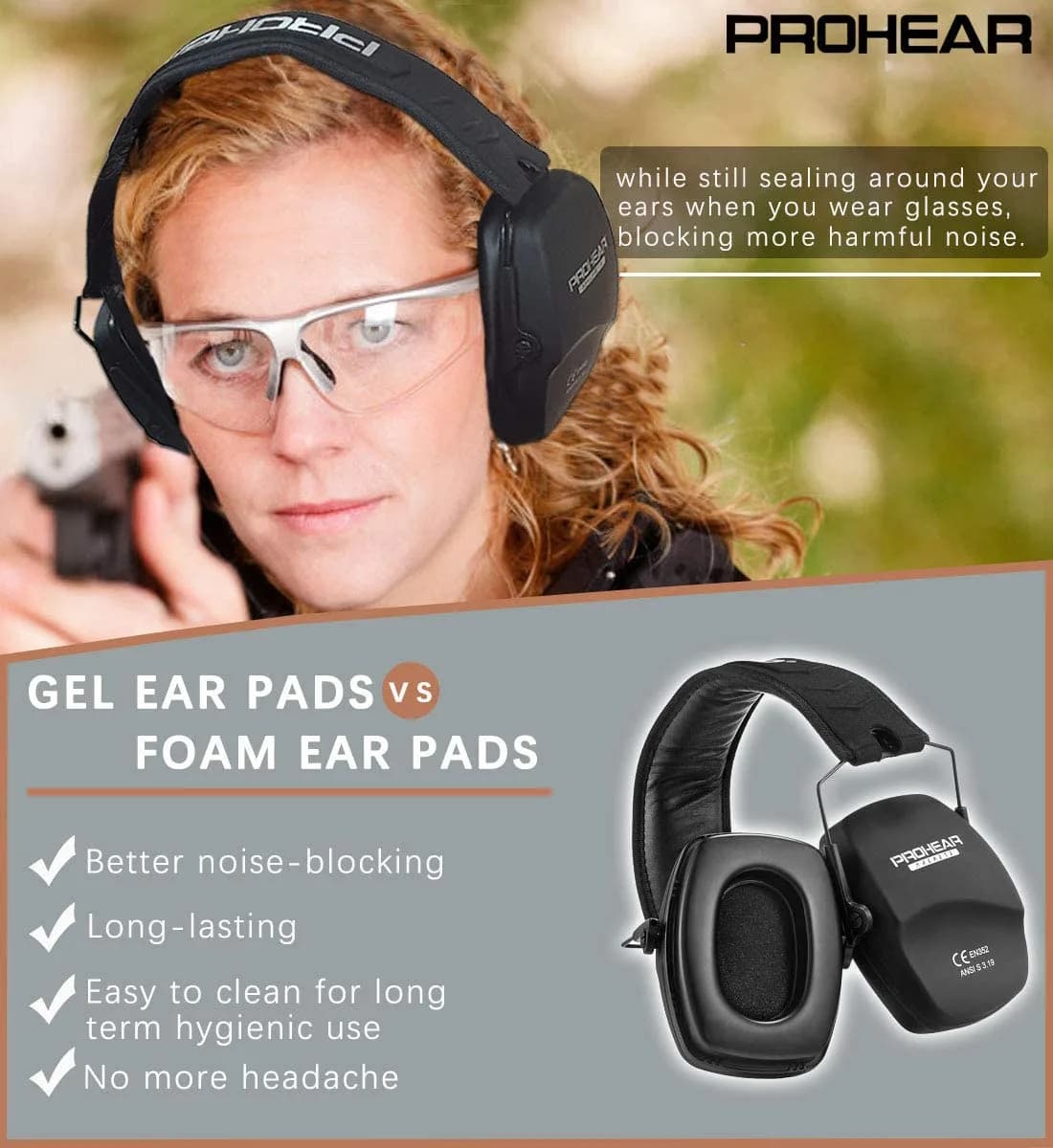PROHEAR 016-Gel Shooting Ear Protection, NRR 26dB, Gel Cushions | Foldable Passive Earmuffs for Loud Noise - view 3