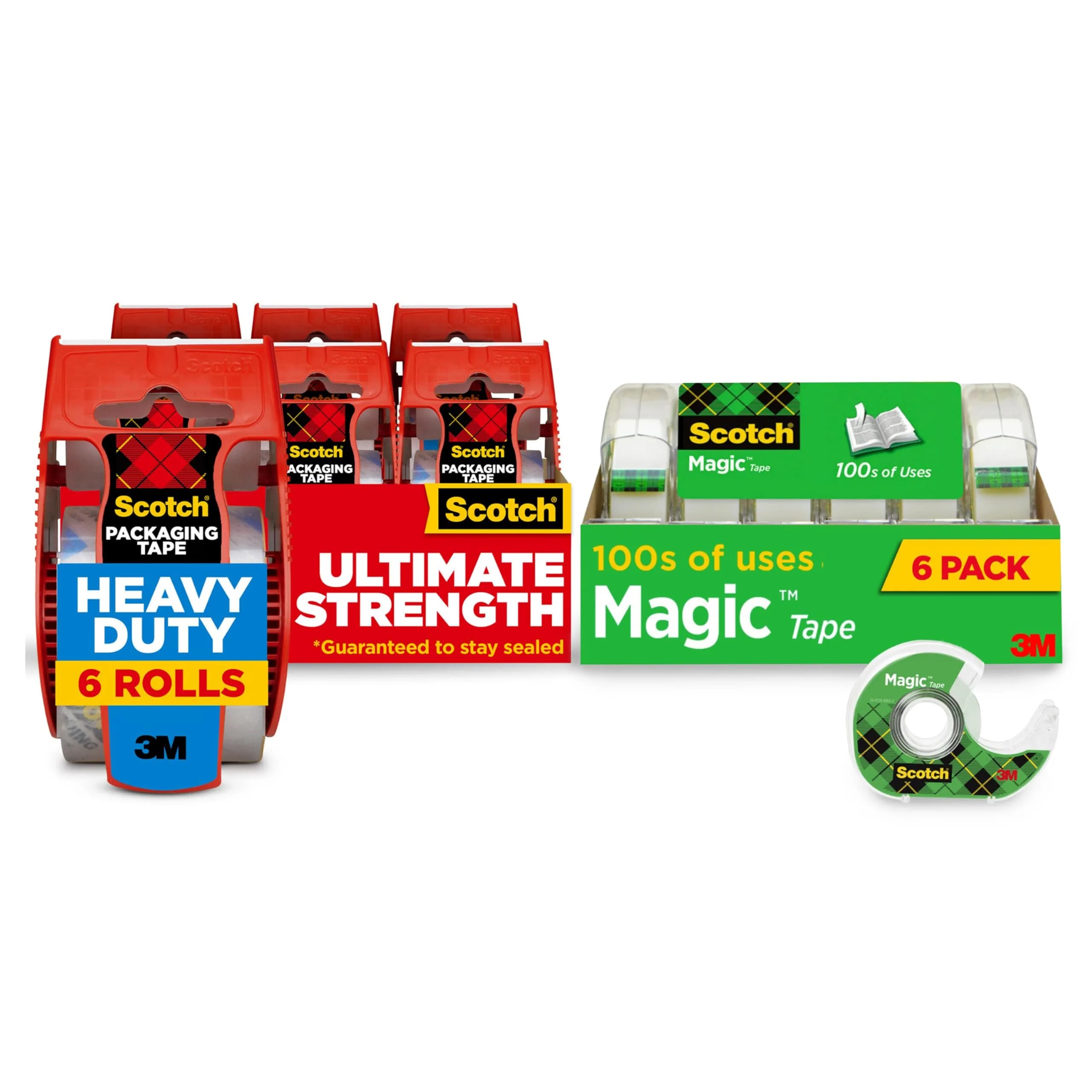 Scotch Magic Tape & Heavy Duty Shipping Tape Bundle with Dispensers, 6 Rolls Total | Invisible & Strong Seal