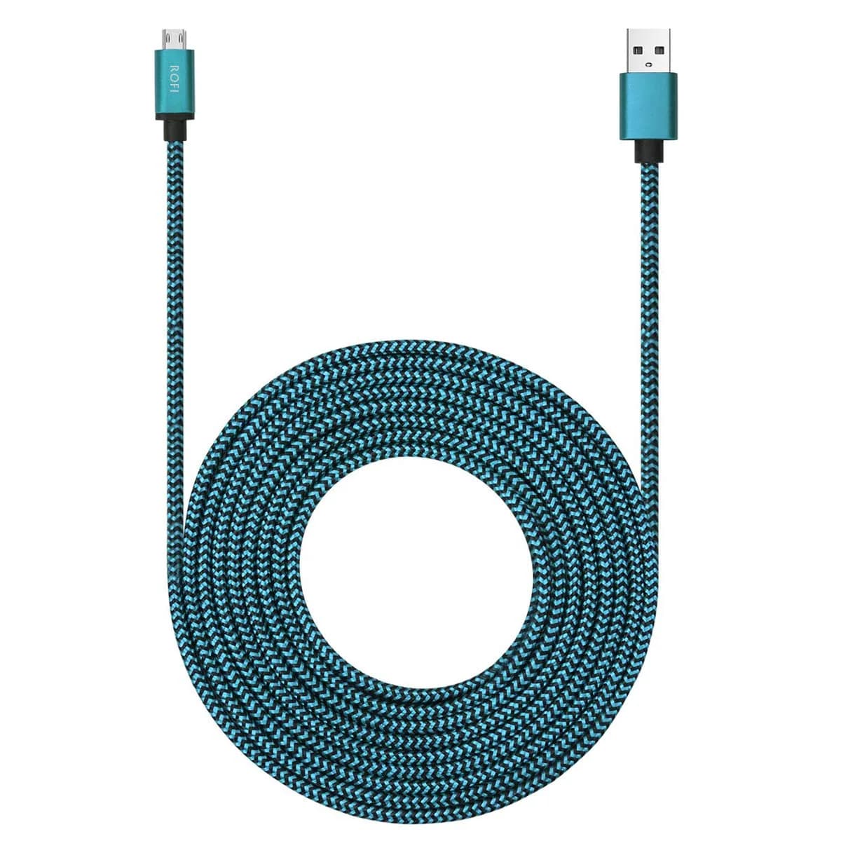 RoFI 15ft Micro USB Cable Blue | 3A Fast Charging, Durable Nylon Braided Charger Cord for Samsung, Kindle, LG, PS4, Xbox One — Blue