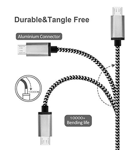 RoFI 15ft Micro USB Cable | Fast Charging 3A, Durable Nylon Braided, White thumbnail 2