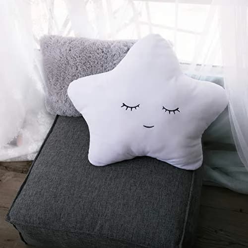 Perfectto Design Set of 2 Decorative Pillows for Girls Toddler Kids Room | White Fluffy Star & Grey Plush (Large Pack) thumbnail 6